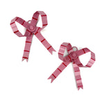 pair of small pink striped bow ornaments with loop hangers