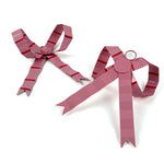 set of small pink striped bow ornaments with loop hangers