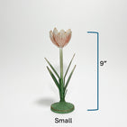 Small tulip hand-painted tole metal flower candle holder with dimensions