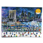 Front view of the “Snowfall Over New York City” 1000-piece puzzle box with illustrated winter skyline.