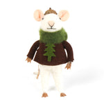one felt mouse ornaments wearing cozy sweaters with a tree design — topped with a tiny acorn cap and ready to hang.
