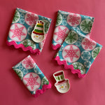 Snowflake Wonderland w/Ric Rac No-Iron Dinner Napkins, Set of 2 shown with snowman trinket trays