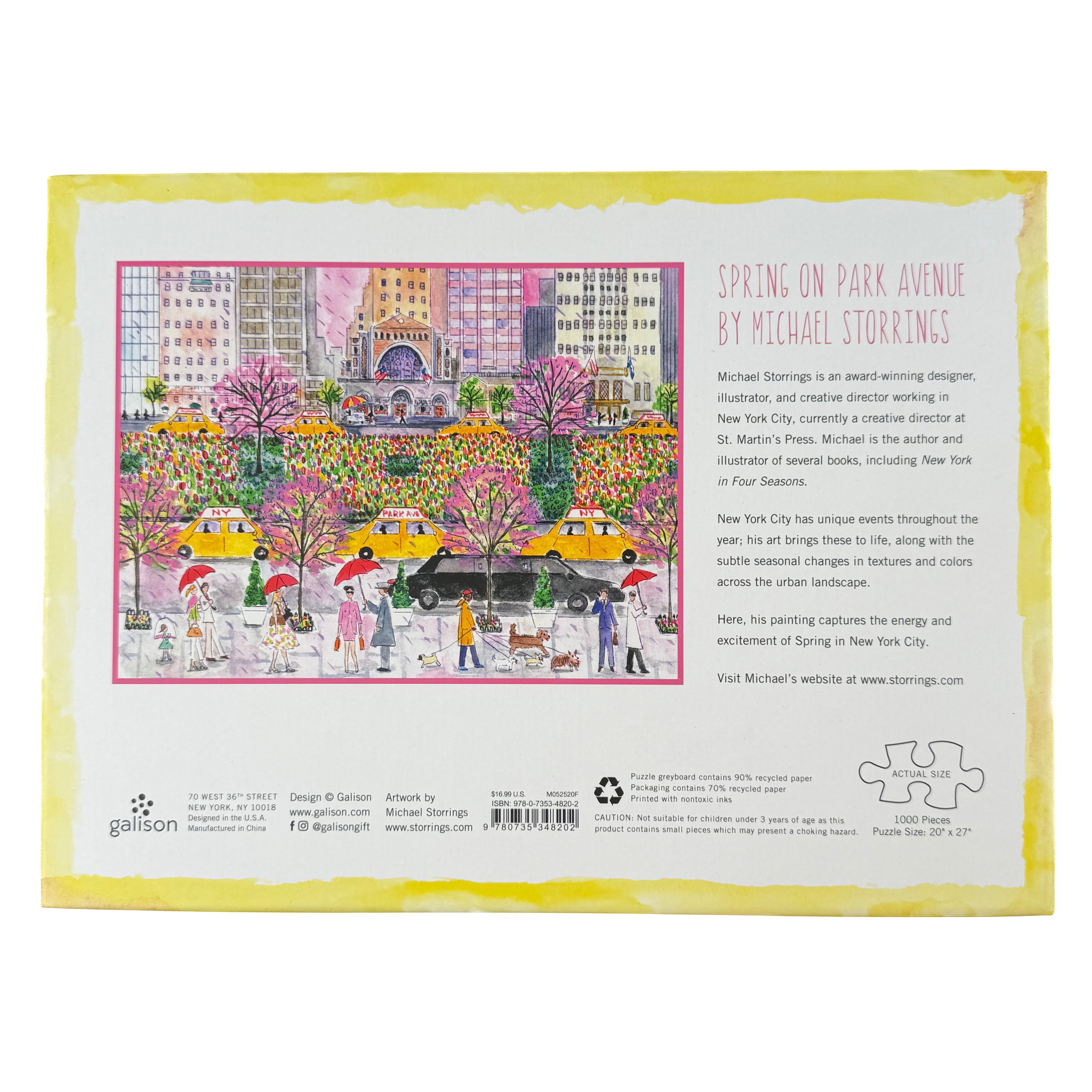 back of 1000 piece jigsaw puzzle showing spring city park avenue artwork and details