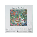 Back of 500 piece jigsaw puzzle with spring tea party scene