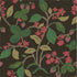 Lemon and strawberry wallpaper in green and pink motifs against a brown background
