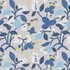Lemon and strawberry wallpaper in blue and white motifs against a grey background