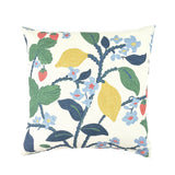 Strawberry Floral outdoor pillow with colorful botanical pattern.