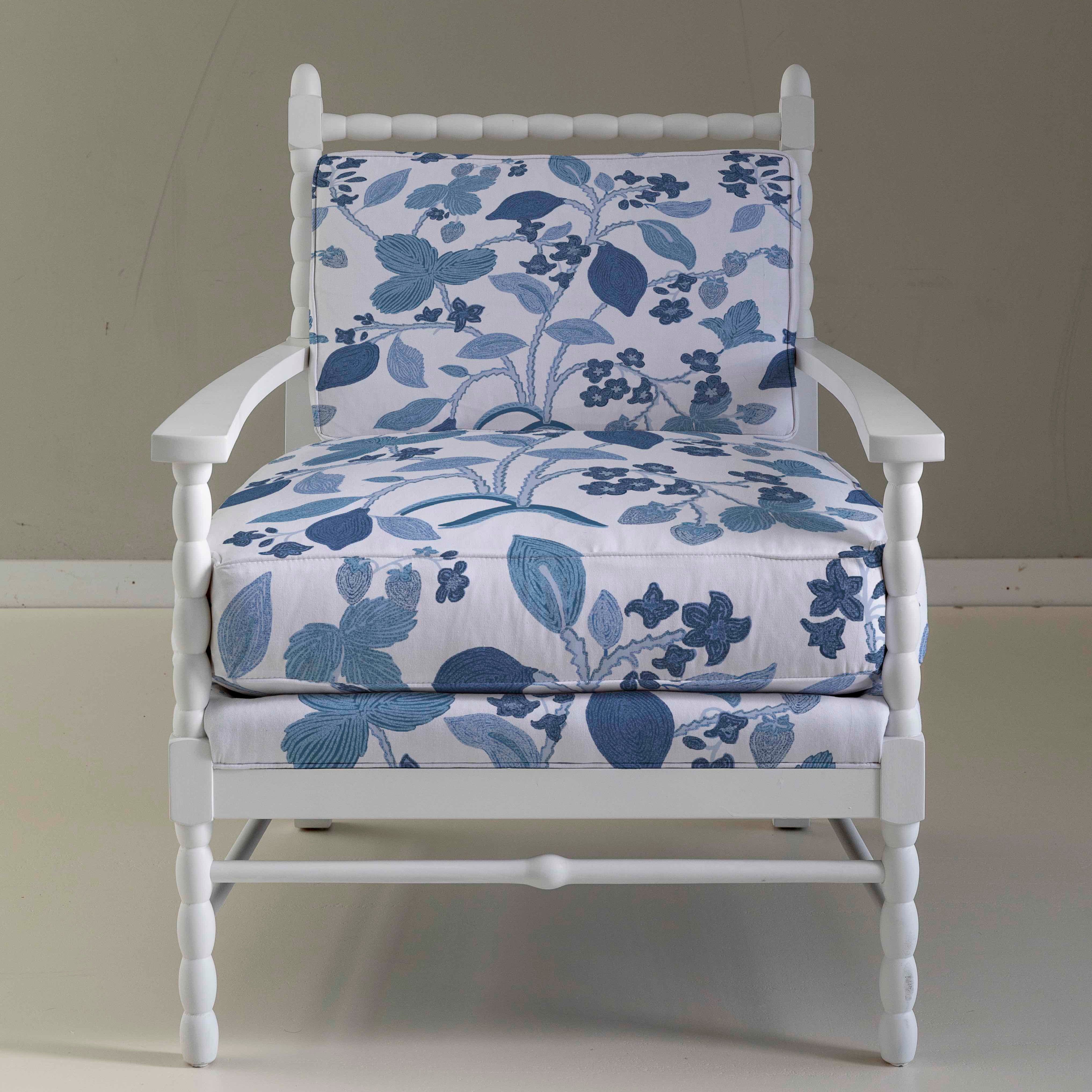 Strawberry Hill All Over Blue Upholstered Think of England Arm Chair