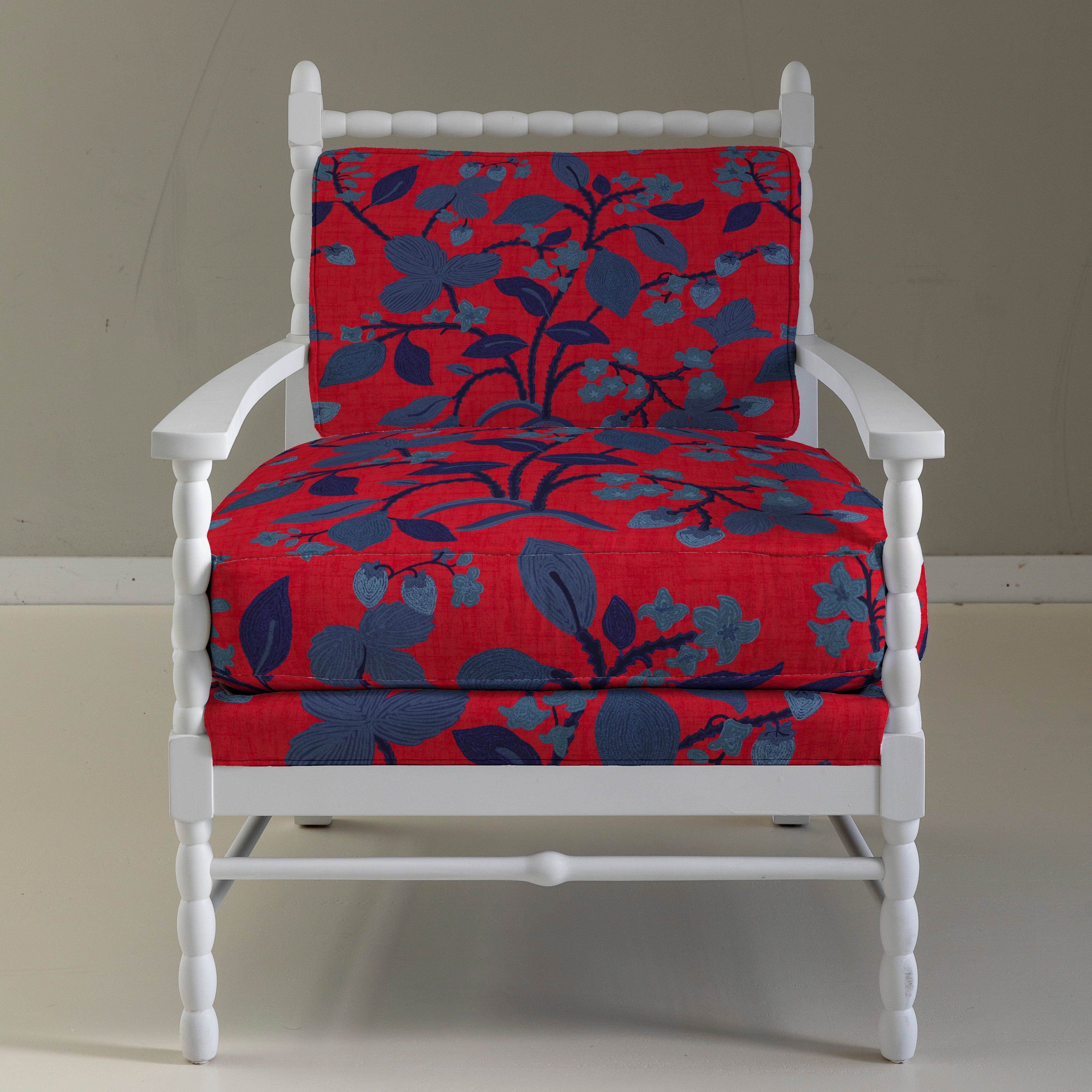 Strawberry Hill Red and Blue Upholstered Think of England Arm Chair
