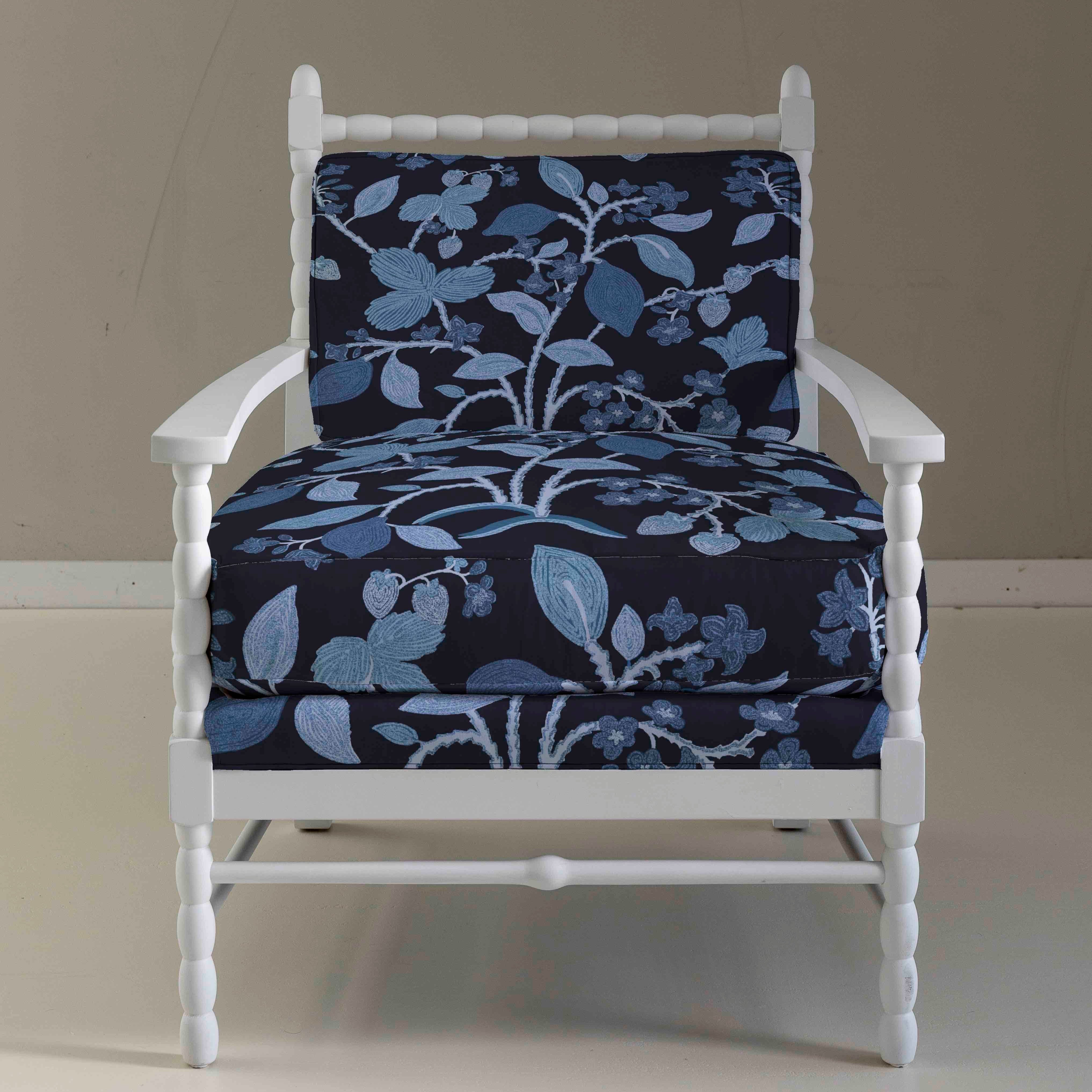 Strawberry Hill Blue Upholstered Think of England Arm Chair.