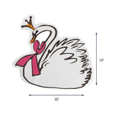 white swan placemat with gold crown and pink bow, 18" x 14", shown on a white background.