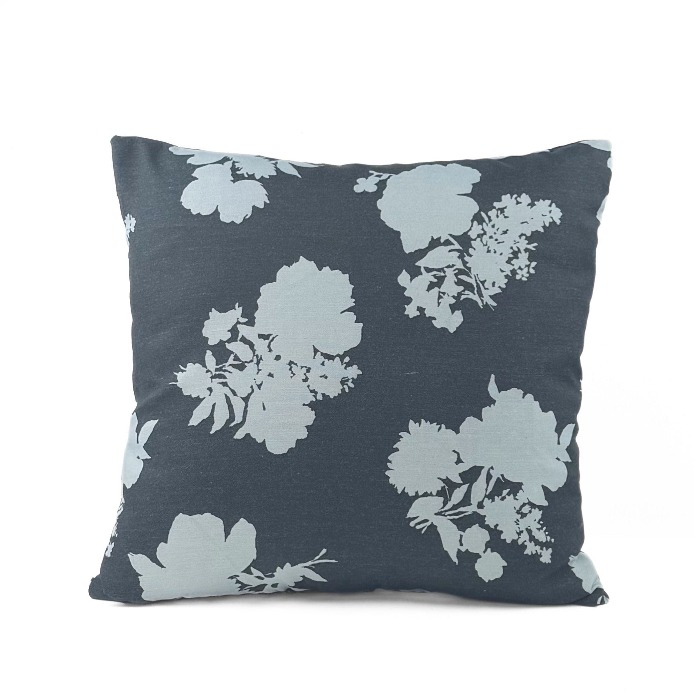 Back view of Swans Island Navy Blue White Floral outdoor pillow.