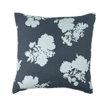 Swans Island vintage floral outdoor pillow with navy blue and white botanical pattern on a white background