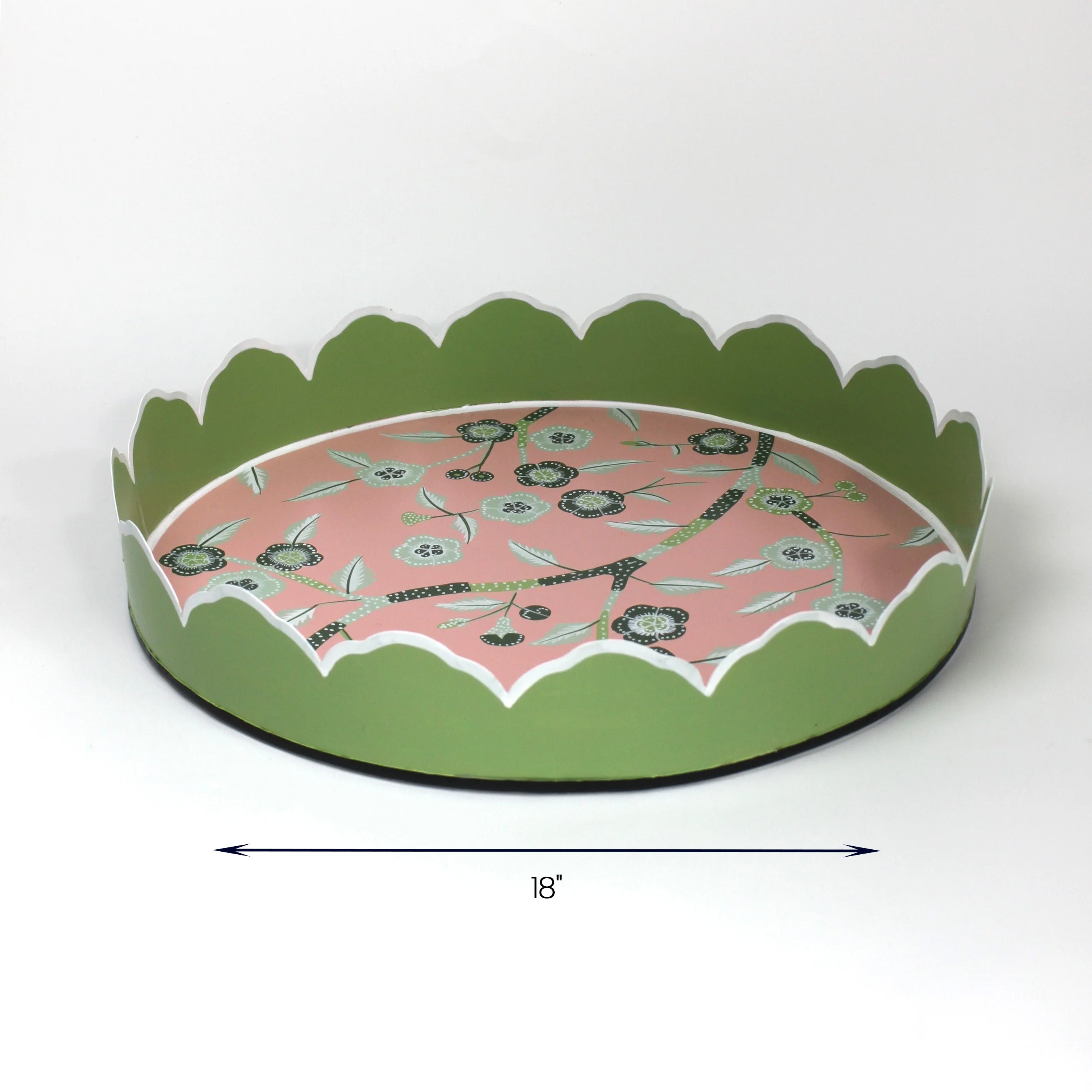 Temple Garden round tole metal tray, 18" diameter