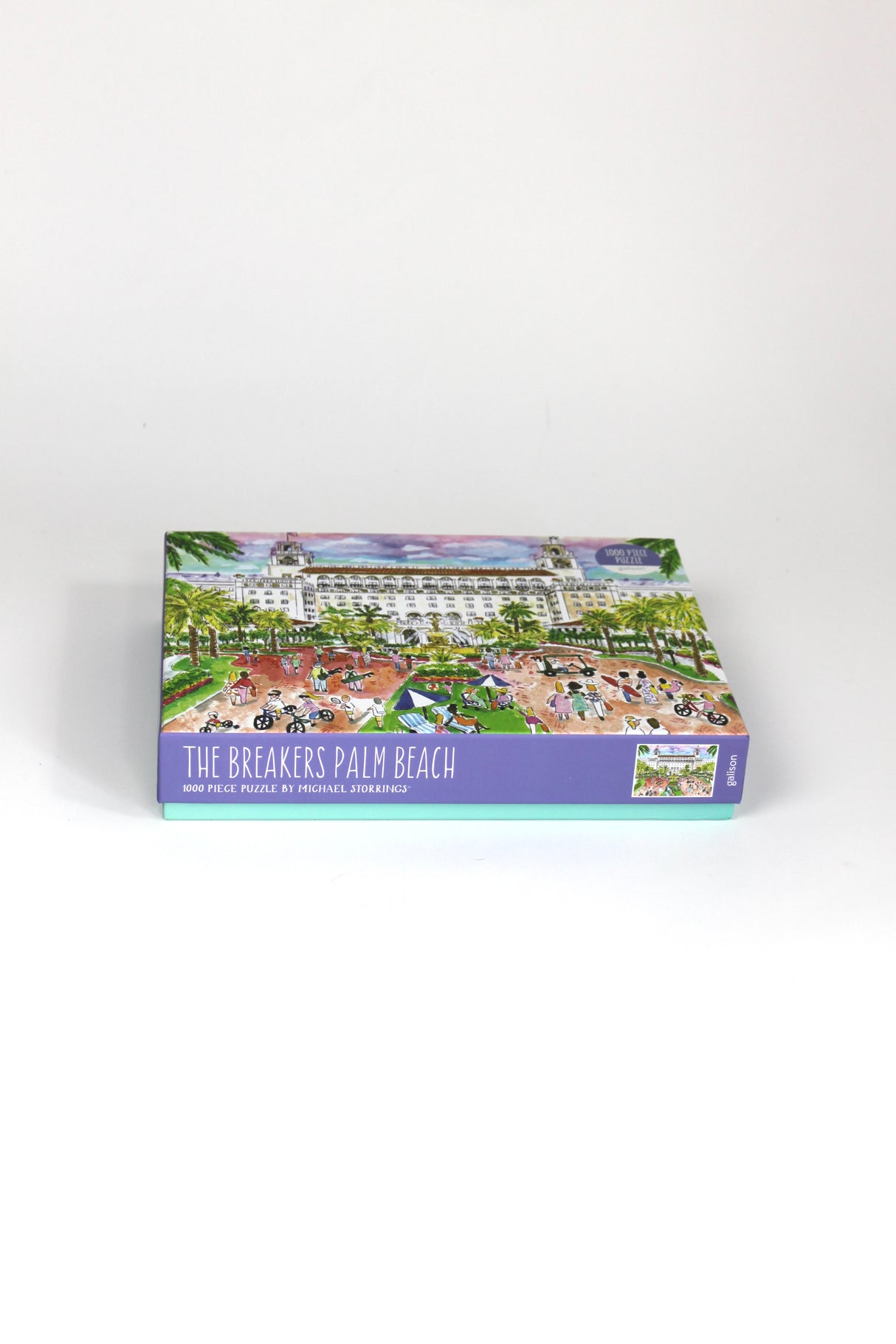 a 1000 piece jigsaw puzzle featuring an illustration of the breakers building in palm beach florida. 