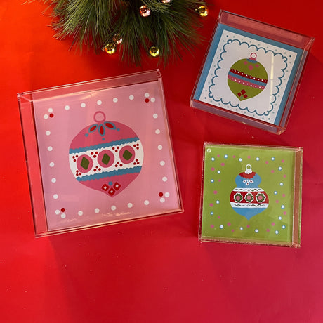 Three square Acrylic Trays in different sizes with three different Ornament motifs on them