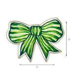 Green striped tole metal bow tray, 7" wide by 5' tall decorative tray