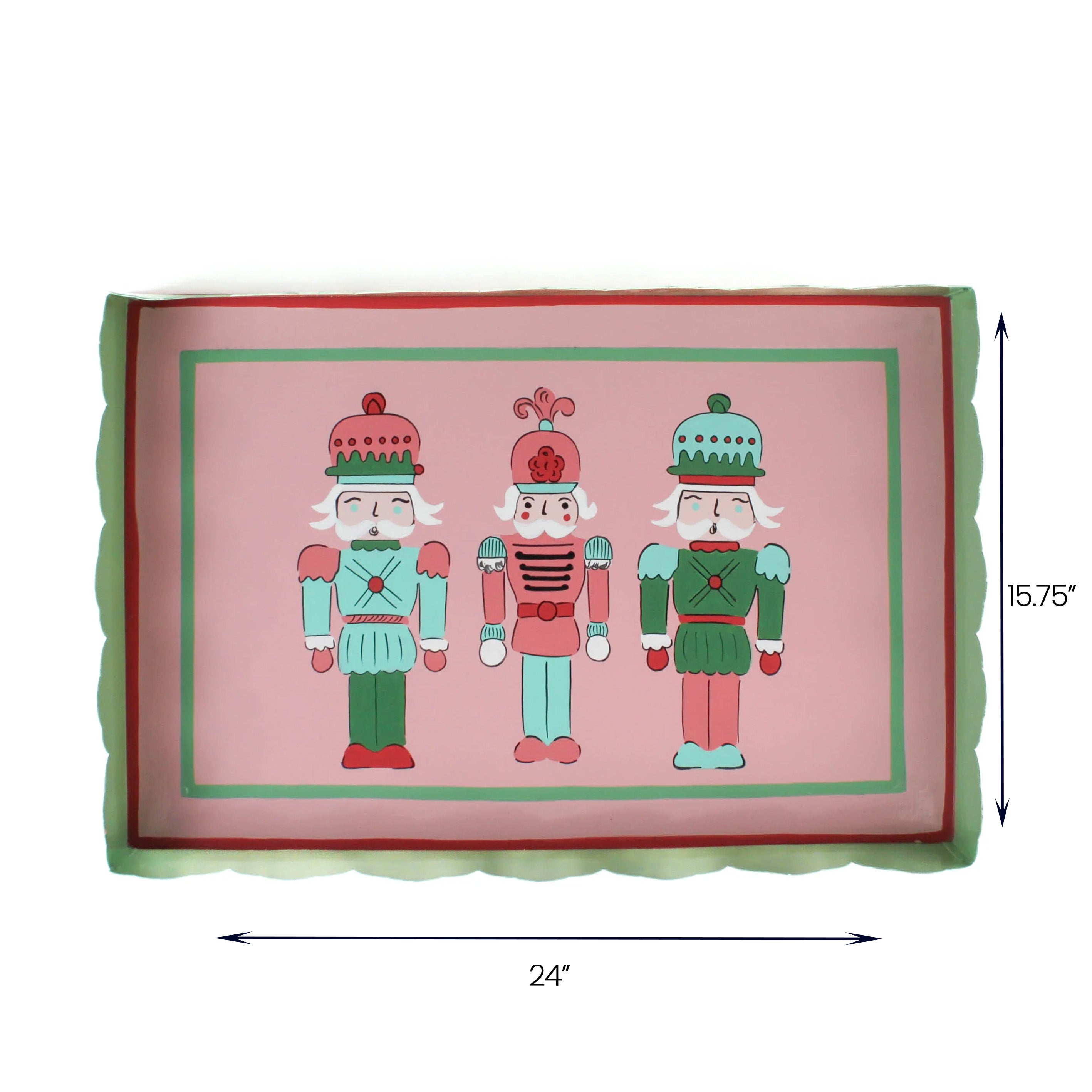 Tole metal Christmas nutcracker tray, 24" x 15.75"