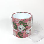 Top view of Shell Seekers, a pink acrylic ice bucket from madcap cottage covered in shell and seaweed motifs