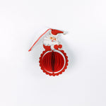 folding paper Santa Christmas ornaments in vibrant red with honeycomb-style bases