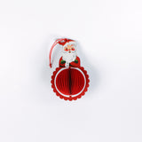 folding paper Santa Christmas ornaments in vibrant red with honeycomb-style bases