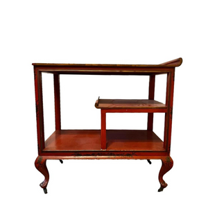 Vintage Red-Painted Chinoiserie Side Table on Wheels