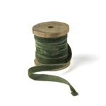 a teal Velvet Ribbon on Wood Spool in a white background