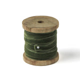 a teal Velvet Ribbon on Wood Spool in a white background