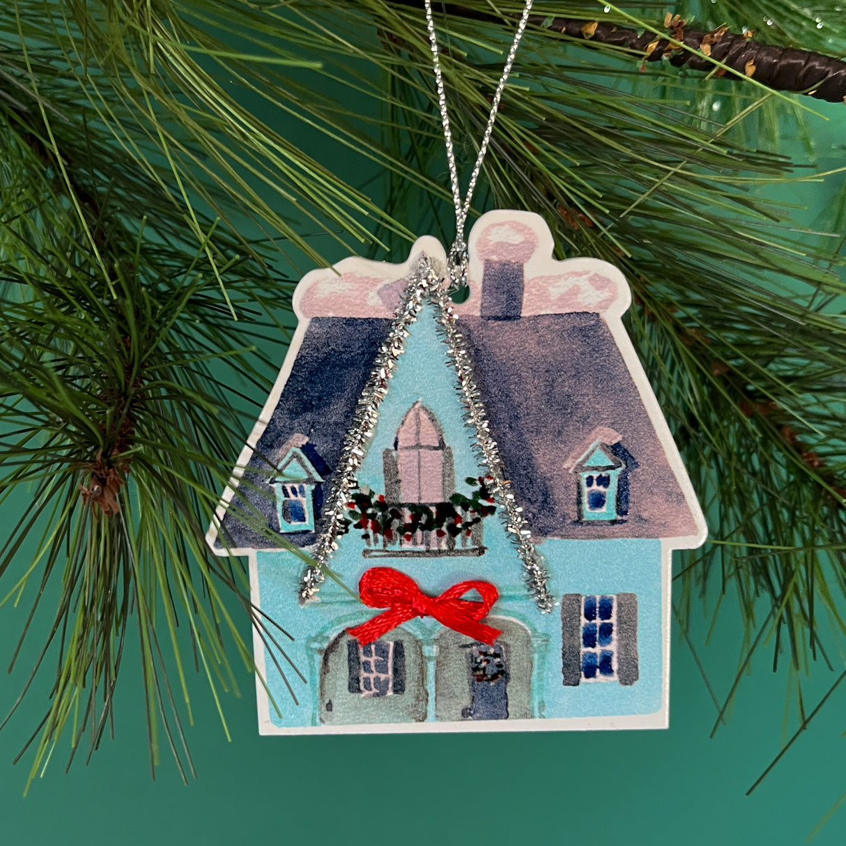 Wood Victorian-Style Homes Cute Christmas Ornaments, Set of 4