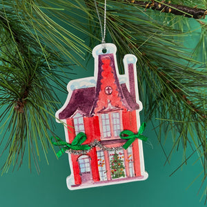 Victorian House Red Christmas Ornament