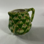 Vintage ceramic water pitcher with sculpted green artichoke design and handle