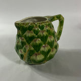 Vintage ceramic water pitcher with sculpted green artichoke design and handle