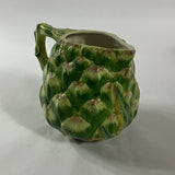 Vintage ceramic water pitcher with sculpted green artichoke design and handle