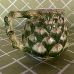 Vintage ceramic water pitcher with sculpted green artichoke design and handle