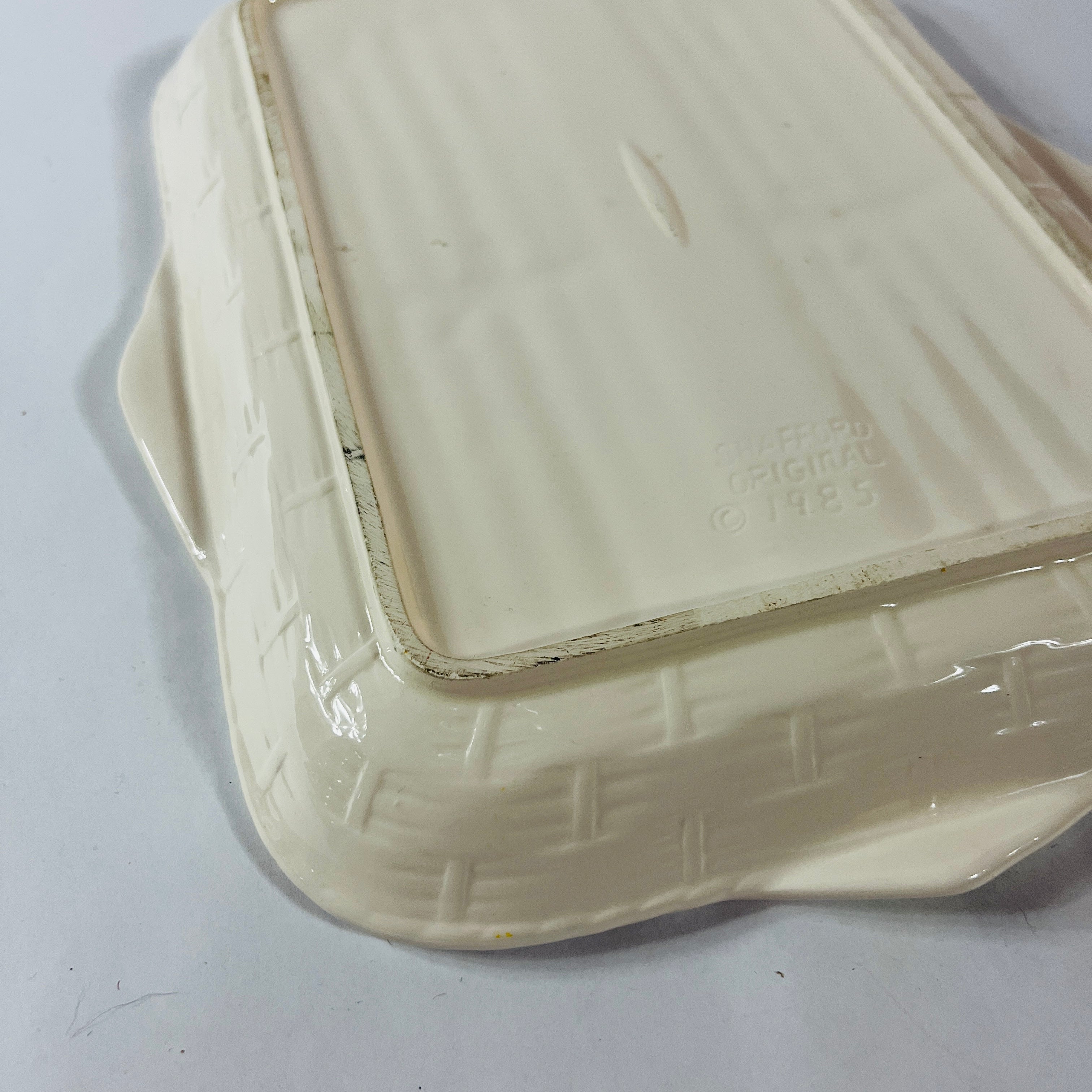 Back Vintage ceramic serving platter featuring raised green asparagus bundles with decorative detail