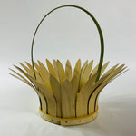 Vintage daisy-shaped wood basket with petal design and curved handle