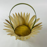 Vintage daisy-shaped wood basket with petal design and curved handle