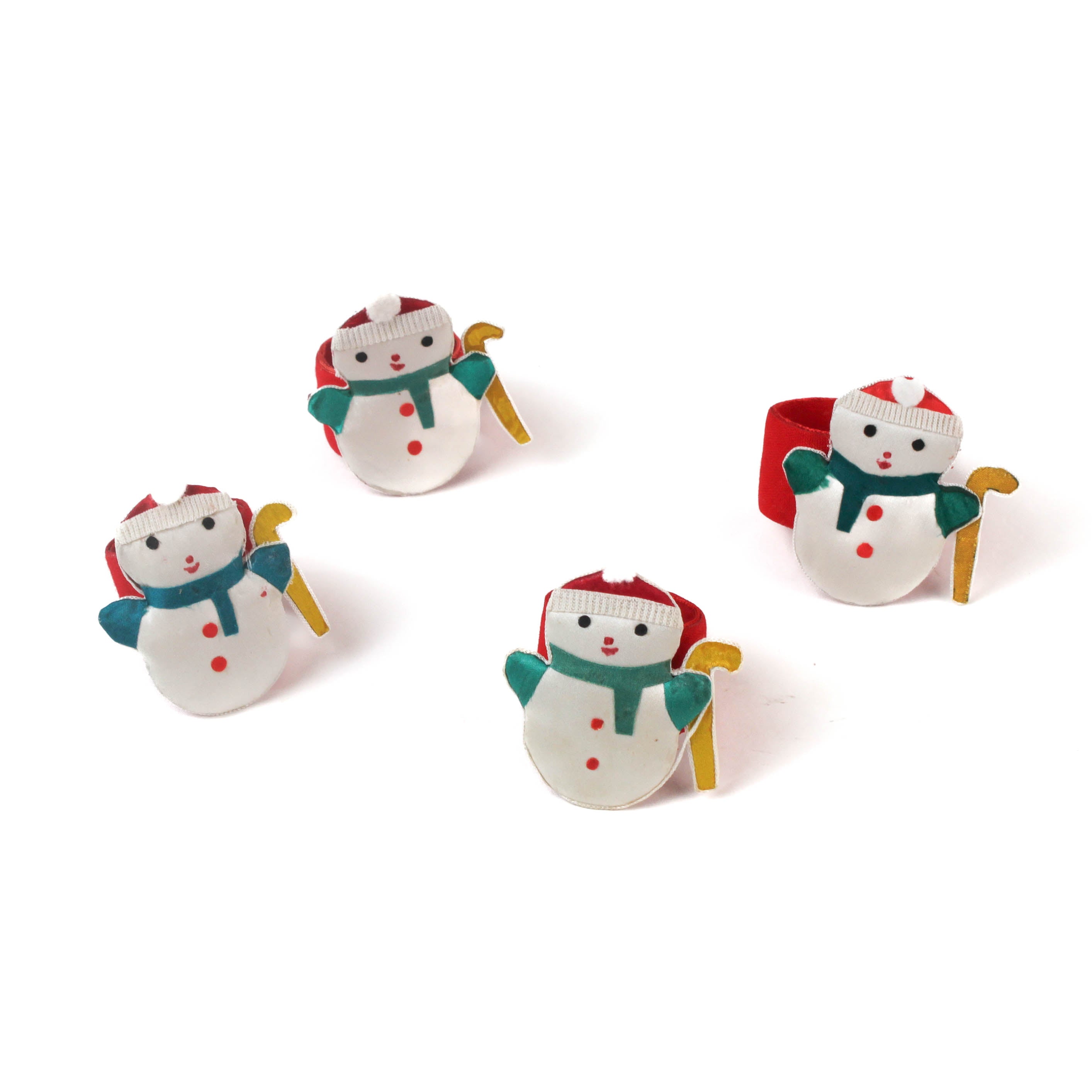 Vintage Satin Snowmen Christmas Napkin Rings, Set of 4