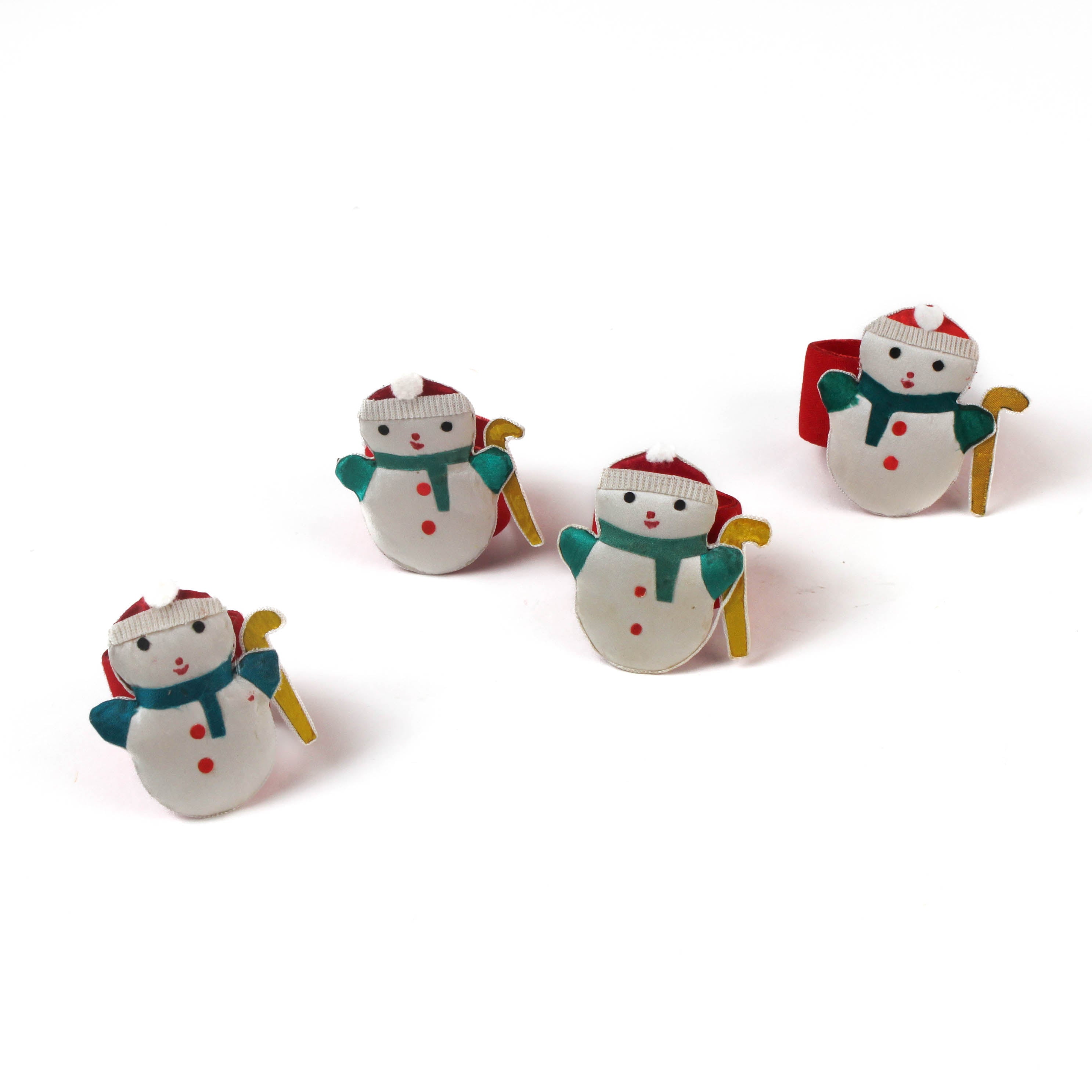 Vintage Satin Snowmen Christmas Napkin Rings, Set of 4