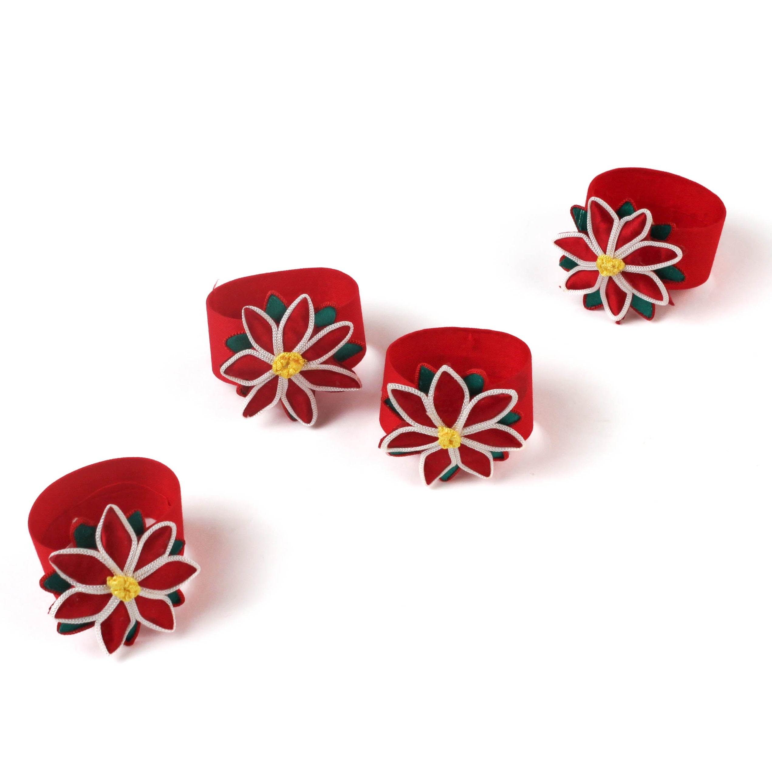 Vintage Satin Poinsettia Napkin Rings, Set of 4