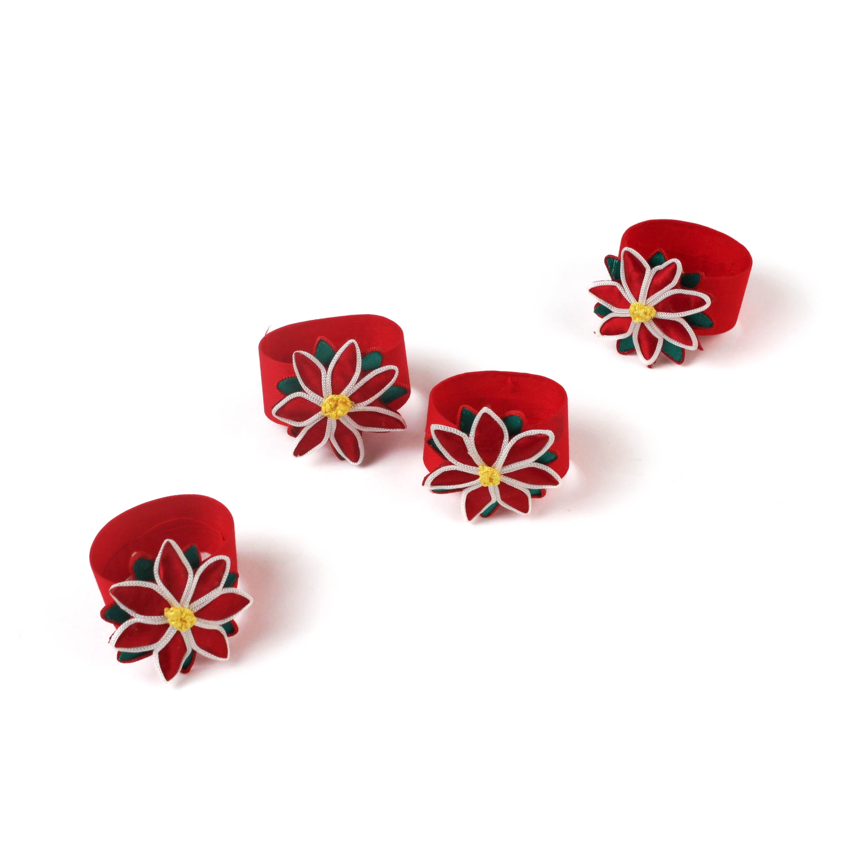 Vintage Satin Poinsettia Napkin Rings, Set of 4