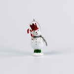 vintage-style snowman ornaments, wearing a colorful top hat and scarf