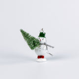 vintage-style snowman ornaments, wearing a colorful top hat and scarf