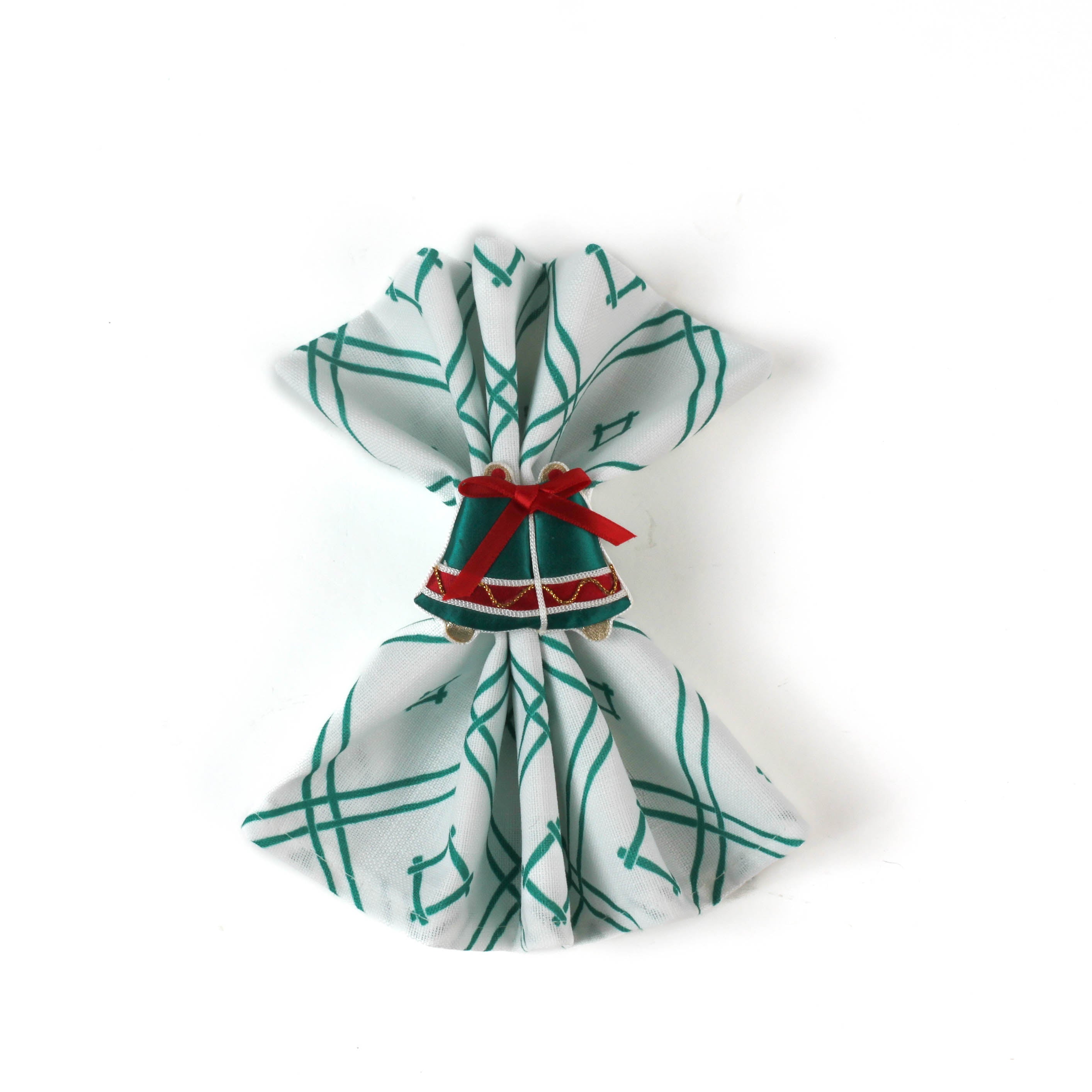 Vintage Satin Bow Bells Christmas Napkin Ring in a napkin