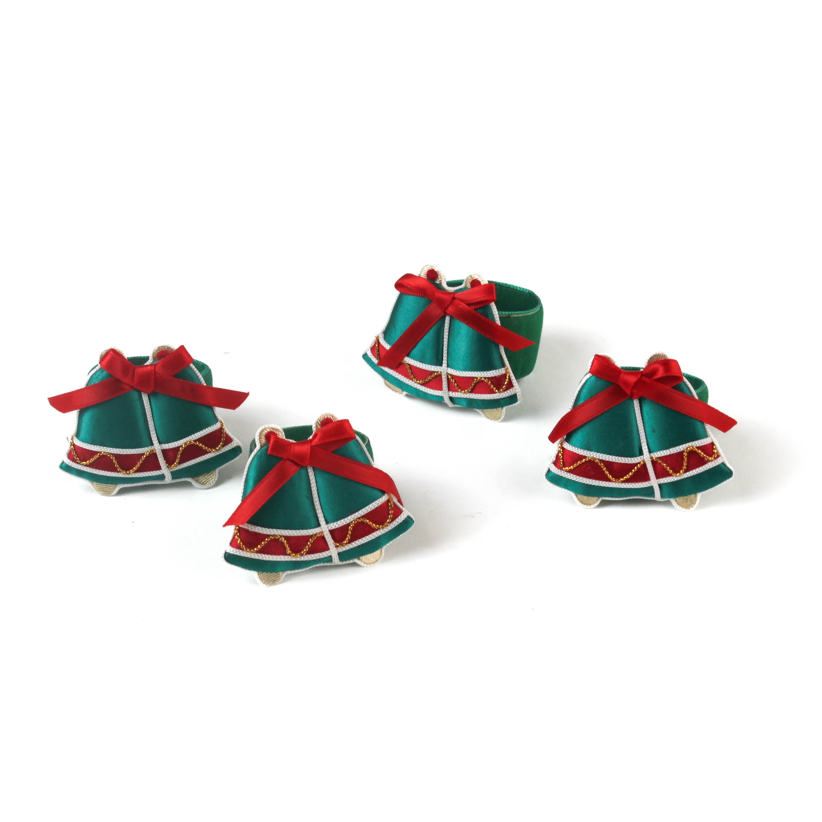 Vintage Satin Bow Bells Christmas Napkin Rings, Set of 4