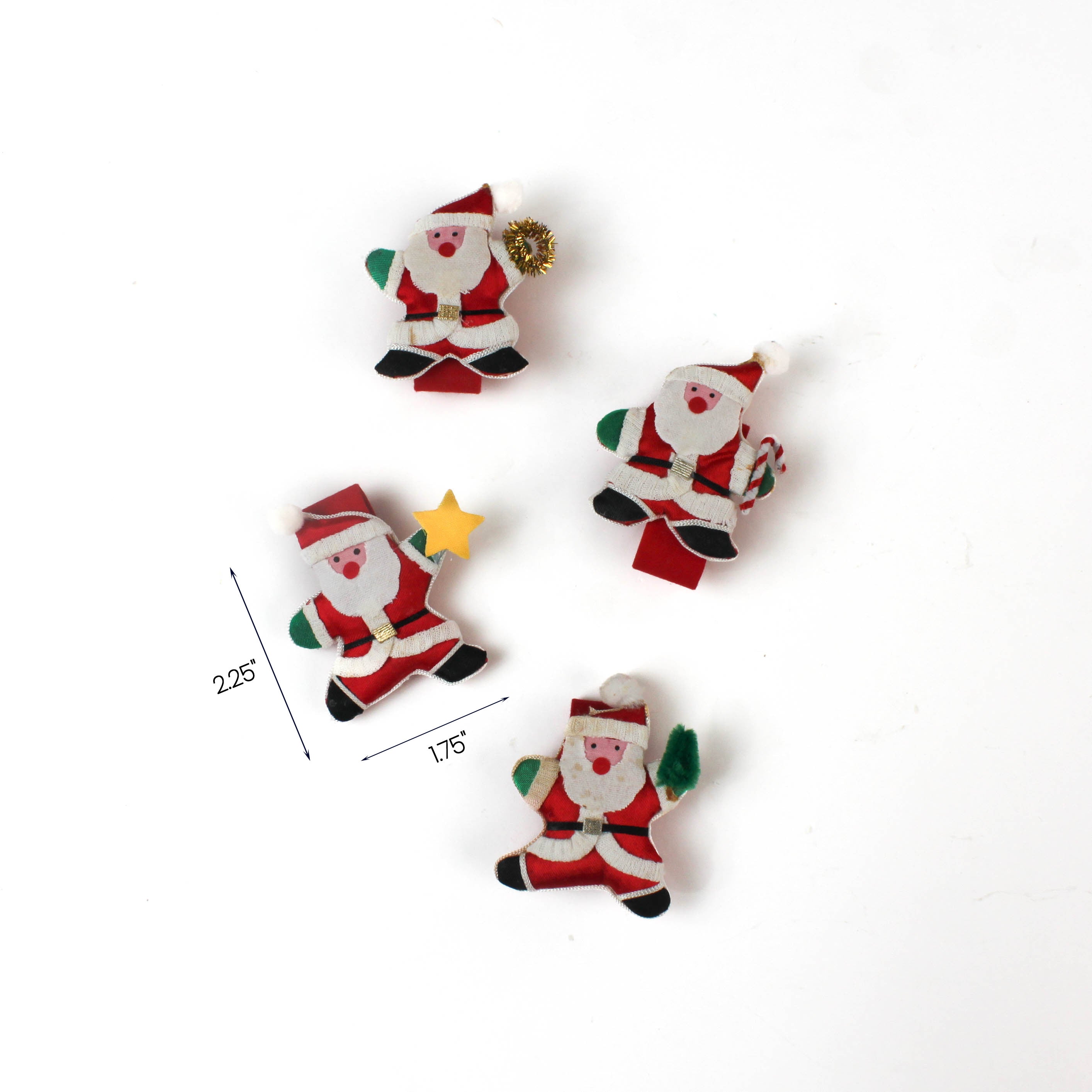 Vintage satin Santa gifts napkin rings set, 2.25" H x 1.75" W