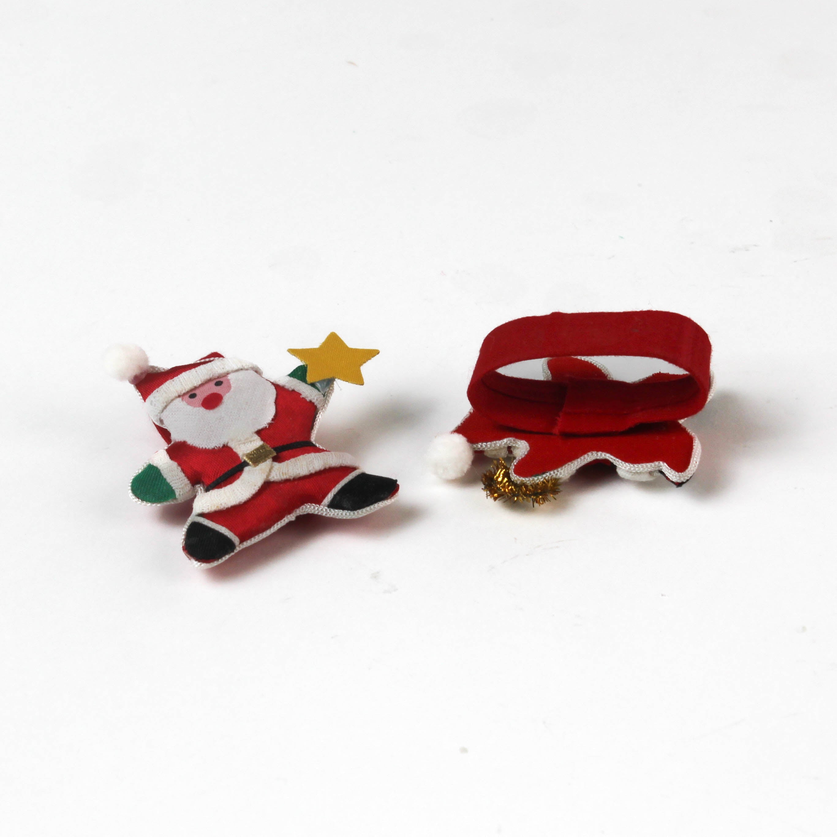 Vintage Satin Santa with Gifts Christmas Napkin Rings showing front and back