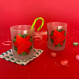 Vintage Frosted Georges Briard Poinsettia Drinks Glasses, Set of 8. Frosted Glasses with large Poinsettias