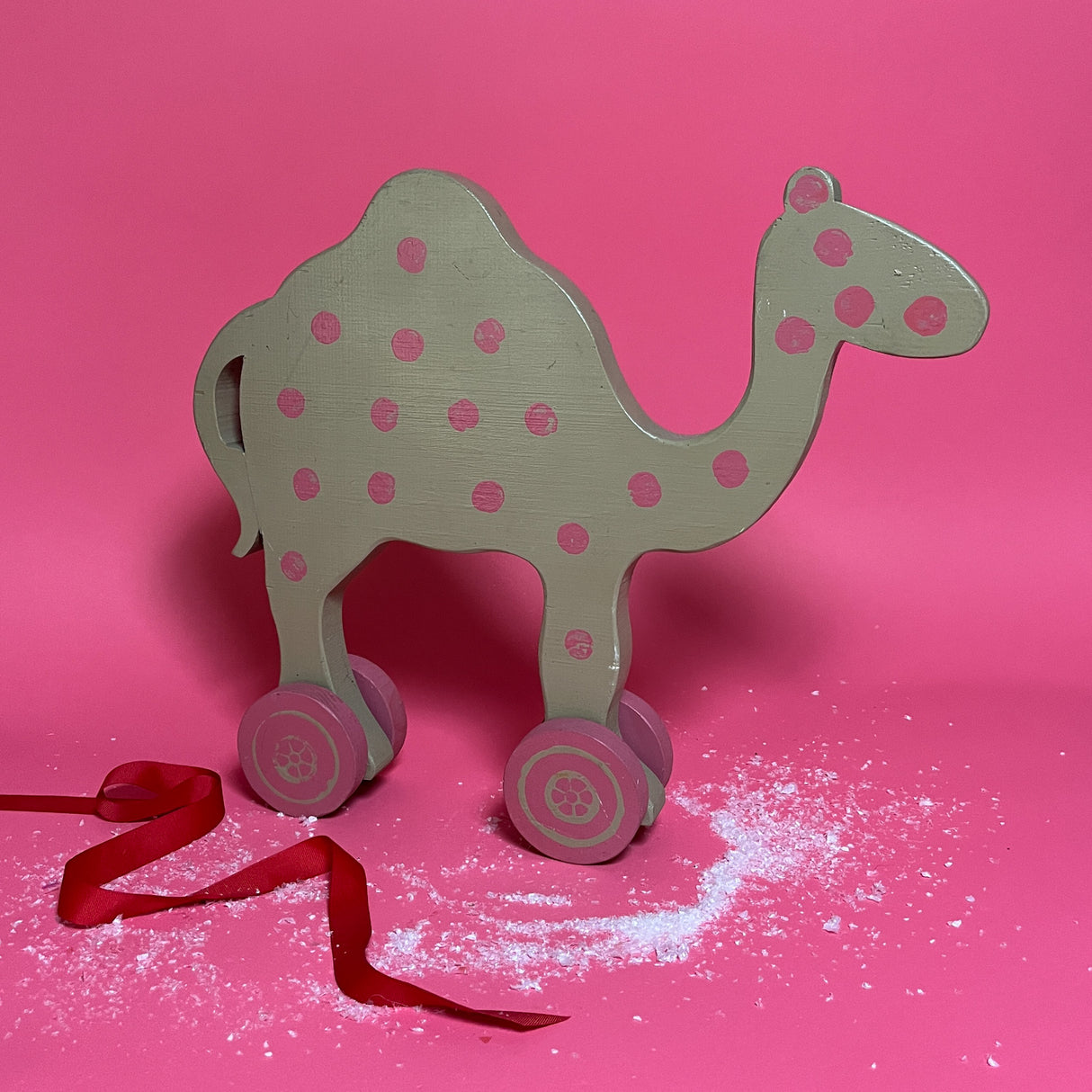 Vintage Hand-Painted Wood, Rolling Polka Dot Camel