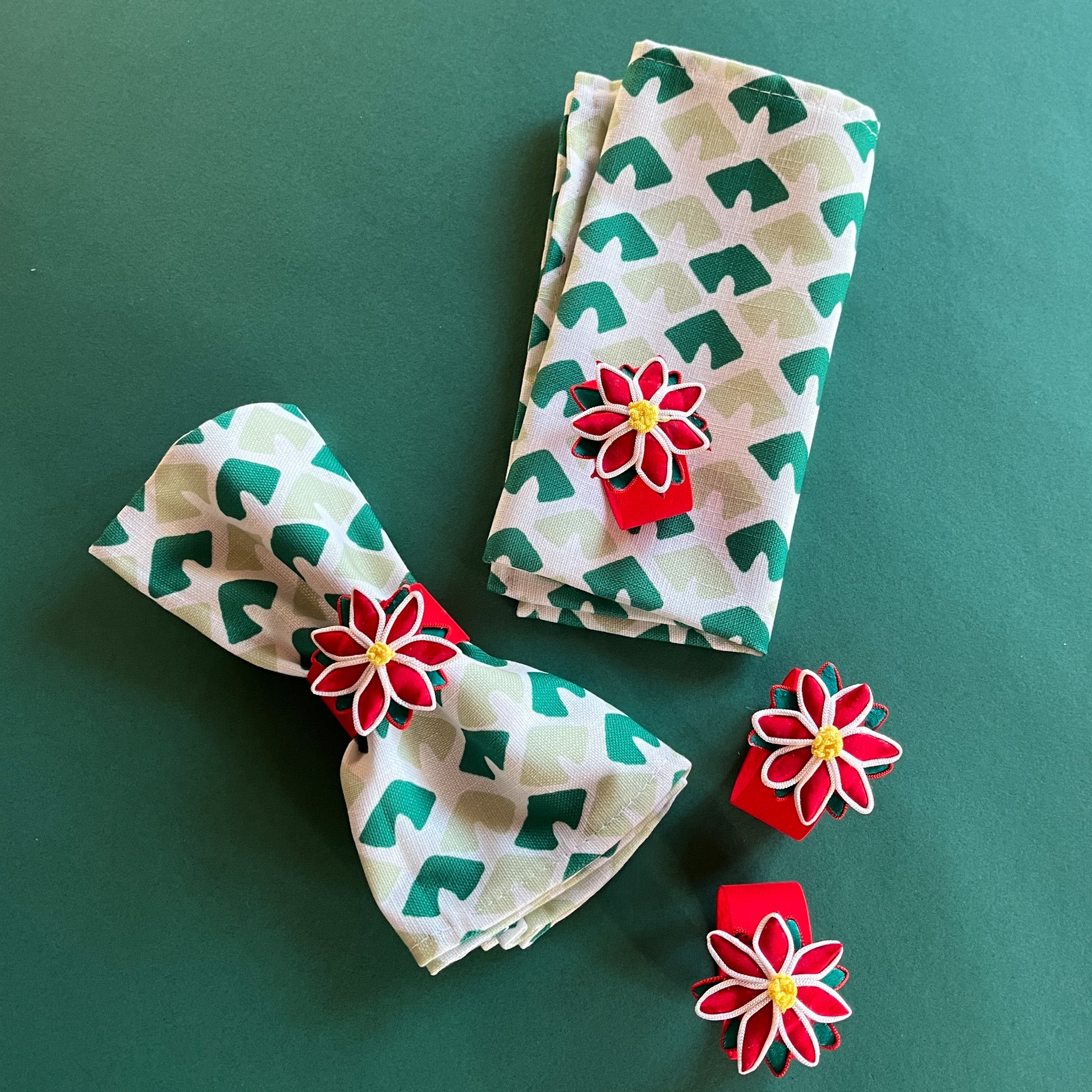 Vintage Satin Poinsettia Napkin Rings, Set of 4